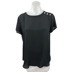 Ann Taylor Loft Women's Black Short Sleeve Round Neck Casual Blouse Top Size S